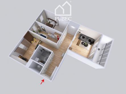 2b 3D půdorys | Prodej bytu, 3+1, 62 m²