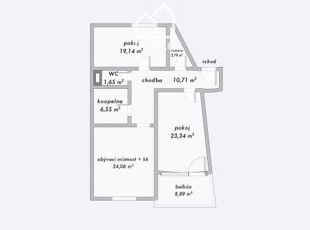2D půdorys | Prodej bytu, 3+kk, 88 m²