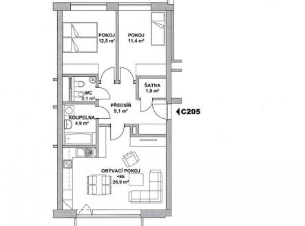 . | Pronájem bytu, 3+kk, 72 m²