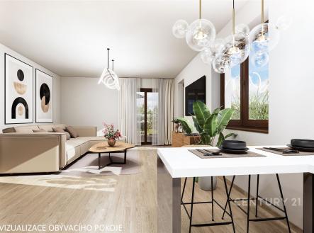 Vizualizace hlavní místnosti domu. | Prodej - dům/vila, 81 m²