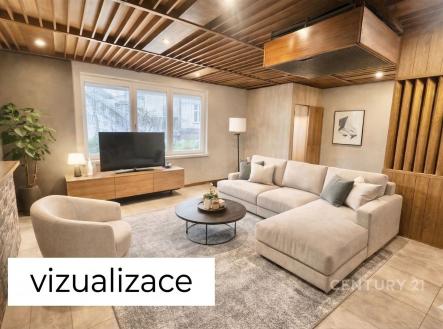 Světlý obývací pokoj s moderním designem, obsahující parketovou podlahu a velká okna, které dodávají prostoru vzdušnost a eleganci. | Prodej - dům/vila, 170 m²