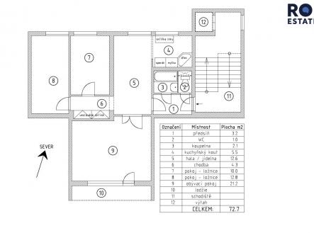 1b - A - Plán bytu | Pronájem bytu, 4+kk, 73 m²
