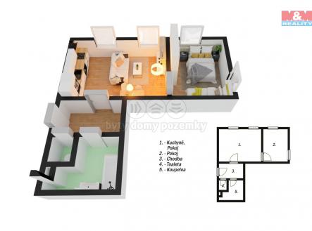 Půdorys 3D_.jpg | Prodej bytu, 2+kk, 44 m²