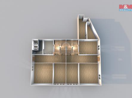 Půdorys prvního podlaží s výměrou 198,4 m2 | Prodej - obchodní prostor, 849 m²