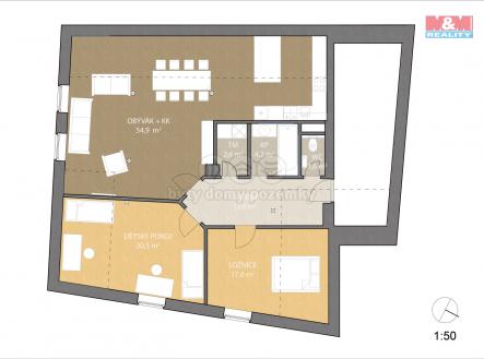 Půdorys s rozměry | Pronájem bytu, 3+kk, 113 m²
