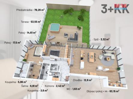 3D plánek | Prodej bytu, 4+kk, 144 m²