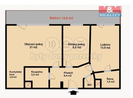 Plán bytu | Pronájem bytu, 3+kk, 77 m²
