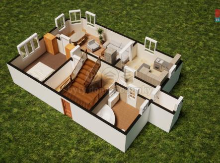 3D půdorys přízemí | Prodej - dům/vila, 165 m²