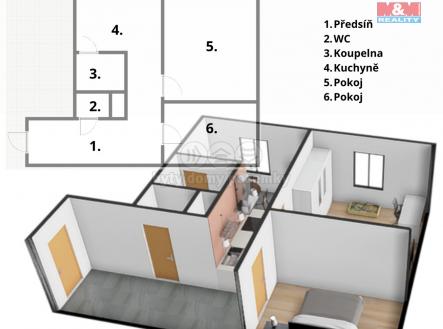 půdorys | Prodej bytu, 1+1, 43 m²