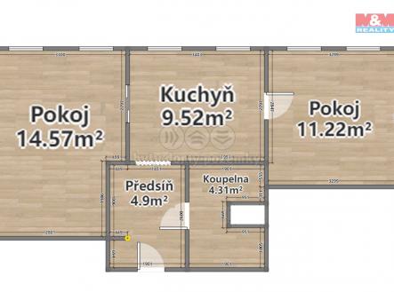 Rozměry.jpg | Pronájem bytu, 2+1, 44 m²