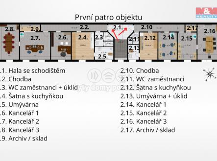 Půdorys patro 2D | Prodej - kanceláře, 465 m²