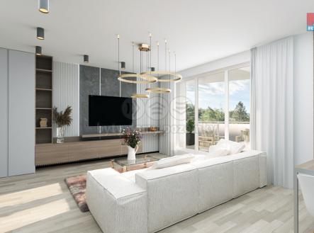 Vizualizace - obývací pokoj | Prodej bytu, 3+kk, 66 m²