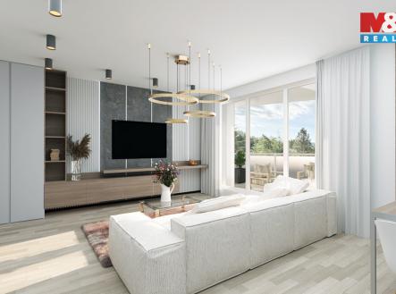 Vizualizace - obývací pokoj | Prodej bytu, 3+kk, 66 m²