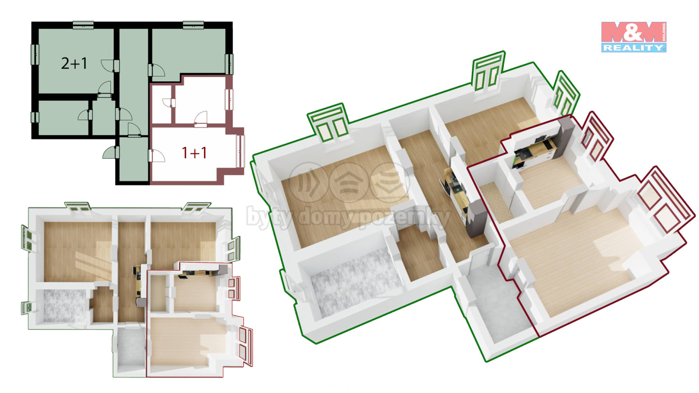 Vizualizace při rekonstrukci na dva apartmány