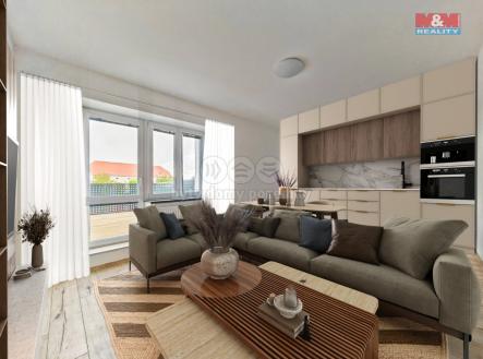 Vizualizace obývací pokoj + KK | Prodej bytu, 2+kk, 46 m²