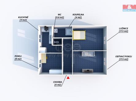 Výměry jsou pouze orientační | Pronájem bytu, 3+1, 71 m²