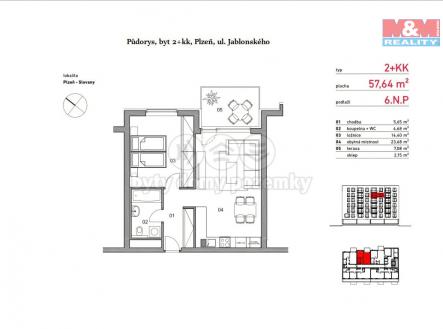 Půdorys - Jablonského.jpg | Pronájem bytu, 2+kk, 58 m²