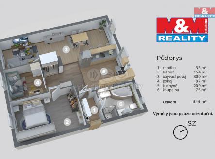půdorys | Prodej bytu, 3+1, 85 m²