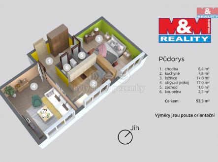 půdorys | Prodej bytu, 2+1, 53 m²