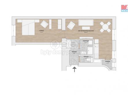 Korandova_pudorys_popis_textury.jpg | Pronájem bytu, 2+kk, 48 m²