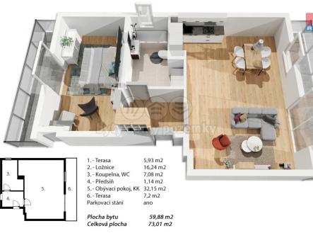 půdorys.jpg | Pronájem bytu, 2+kk, 60 m²
