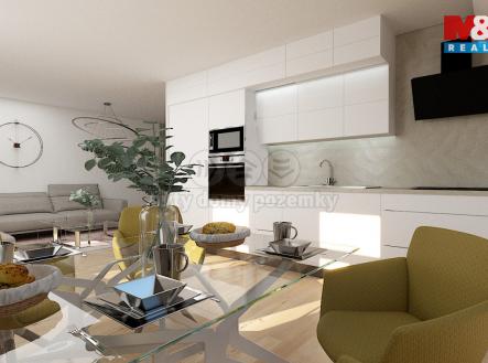 vizualizace obývací pokoj + kuchyn.jpg | Prodej bytu, 2+kk, 55 m²