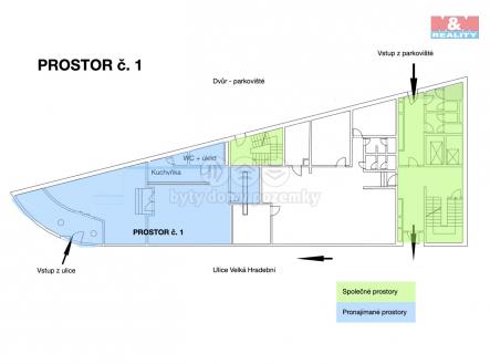 Půdorys pronájmu prvních nabídky prostor o 130 m2 | Pronájem - obchodní prostor, 280 m²