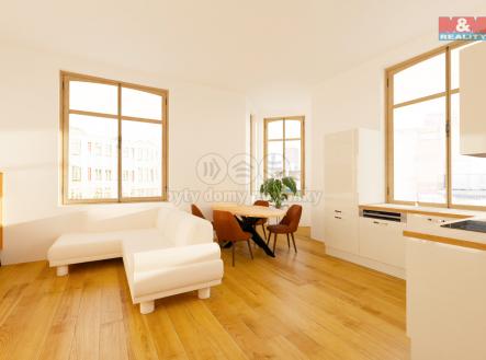 Vizualizace obývák + kk | Prodej bytu, 2+1, 69 m²
