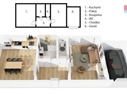 půdorys 3D 1. NP.jpg | Prodej - chata/rekreační objekt, 143 m²