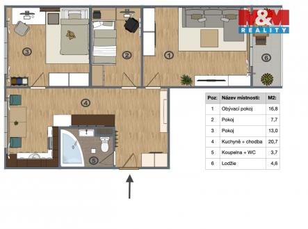 půdorys | Prodej bytu, 3+1, 62 m²