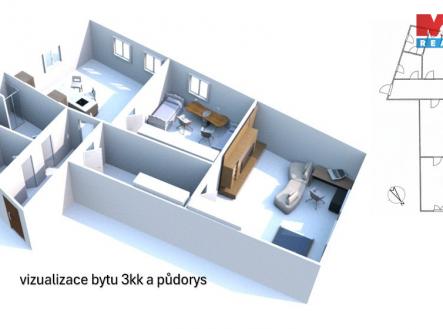pudorys s vizualom | Pronájem bytu, 2+1, 95 m²