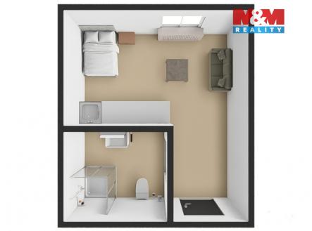 Půdorys | Pronájem bytu, 1+kk, 13 m²