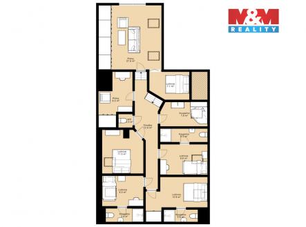 Půdorys 1. patra - pokoje č. 1 až 5 | Prodej - hotel, 268 m²