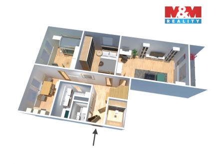půdorys 3D | Prodej bytu, 3+1, 70 m²