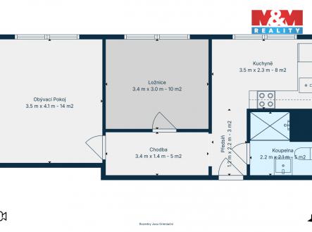 pudorys_rozmery.jpg | Prodej bytu, 2+1, 44 m²
