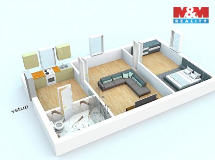 pů ž 3D 1.jpeg | Pronájem bytu, 2+1, 53 m²