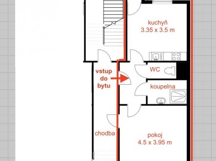 půdorys byt přízemí vpravo.jpg | Pronájem bytu, 1+1, 45 m²