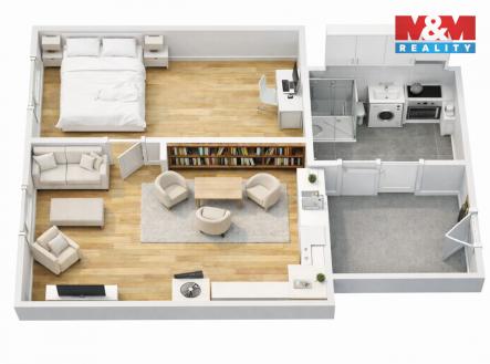 Půdorys 3D.jpg | Pronájem bytu, 2+kk, 46 m²