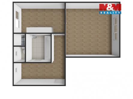 3D půdorys | Prodej bytu, 1+1, 52 m²