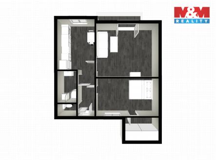 planek 3d.jpg | Pronájem bytu, 2+1, 64 m²