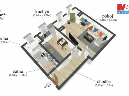 3d-planek-popisky.jpg | Prodej bytu, 1+1, 36 m²