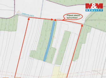 Mapka s vyznačeným příjezdem | Prodej - pozemek, les, 5 891 m²