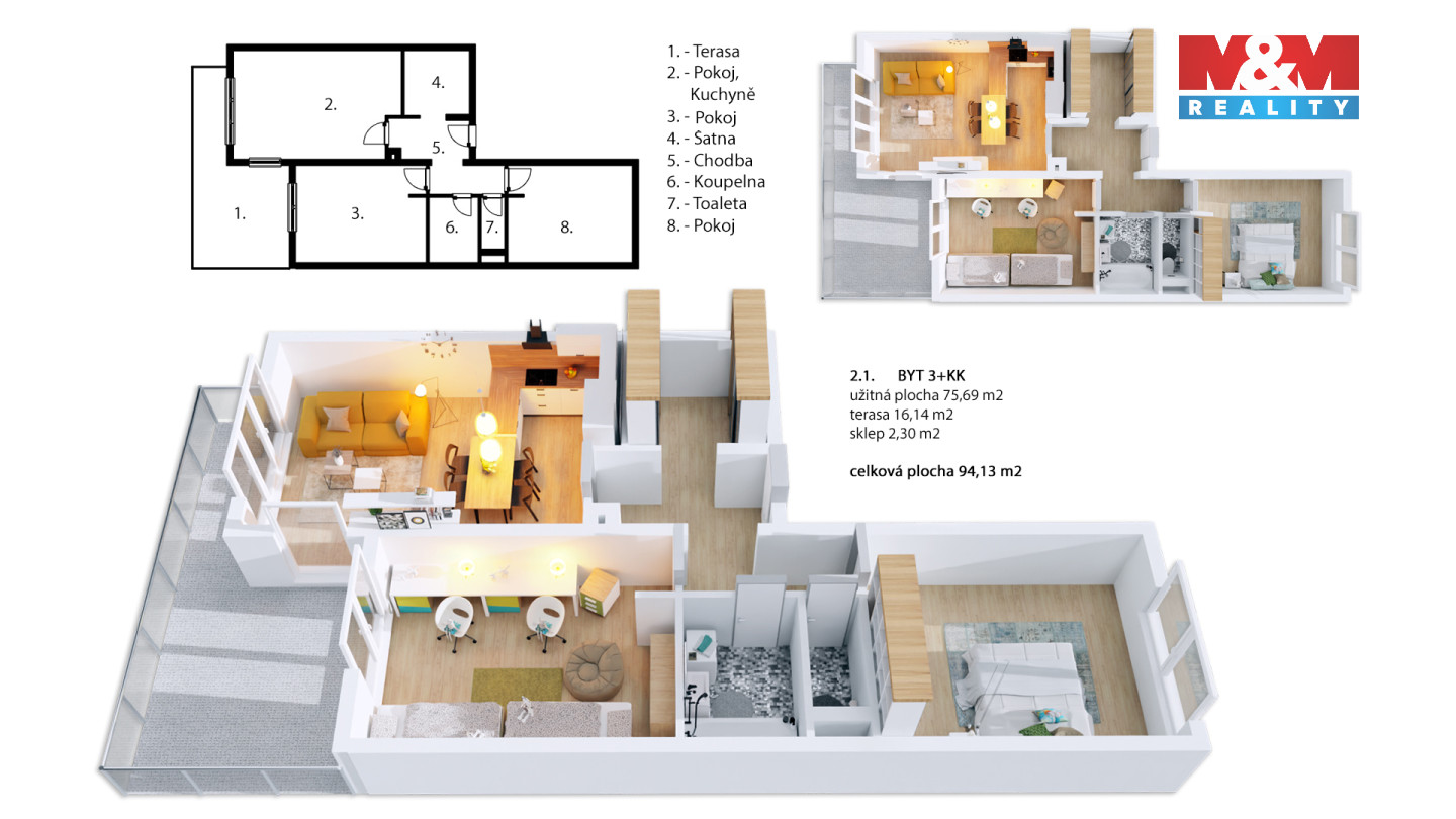 3D půdorys bytu 2.1.