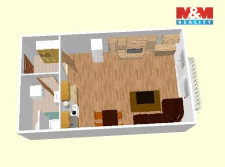 pudorys_3d.jpg | Pronájem bytu, 1+kk, 27 m²