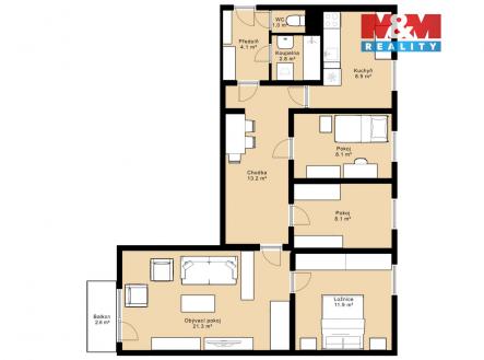 Půdorys | Prodej bytu, 4+1, 78 m²