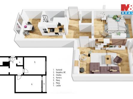Půdorysné řešení bytu | Prodej bytu, 2+1, 59 m²