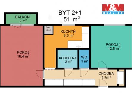 2D půdorys-upravený.jpg | Prodej bytu, 2+1, 51 m²