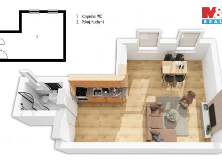 půdorys .jpg | Pronájem bytu, 1+kk, 28 m²