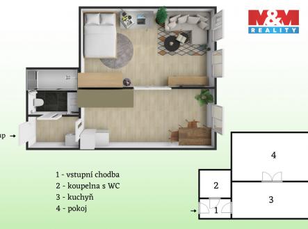 Půdorys ve velké velikosti.jpeg | Pronájem bytu, 1+1, 40 m²