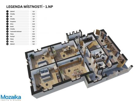 půdorys 1.NP 3D | Prodej - chata/rekreační objekt, 322 m²